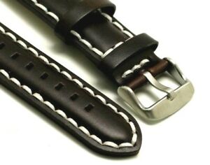 【送料無料】腕時計　ブラウンホワイトメンズステッチレザーウォッチストラップ