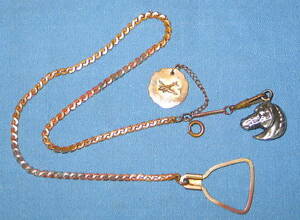 ̵ӻסƥå󥹥󥰥åإåɥԥȥantique gold plated copper watch chain fob sterling horse head amp; capitol dc