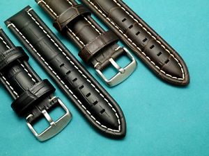 【送料無料】腕時計　レザーウォッチストラップコントラストエンボスステッチング20mm 22mm quality croco embossed leather contrast stitching watch strap