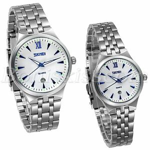 【送料無料】腕時計 カップルステンレスcouples mens womens roman numberals date precious quartz stainless wrist watch