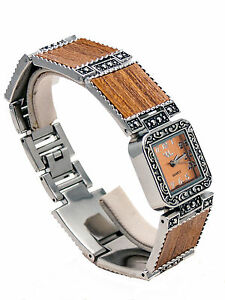 【送料無料】腕時計　アンティークベニヤダークアナログクォーツvianovawomens antique look wood veneerdark links analog quartz watch