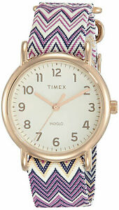 【送料無料】腕時計 ウィークエンダーゴールドトーンアナログウォッチナイロンストラップローズtimex tw2r59000 weekender womens rose goldtone analog watch nylon strap