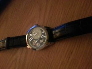 【送料無料】腕時計　クロノオートマチックスケルトンブラックレザーストラップウォッチ