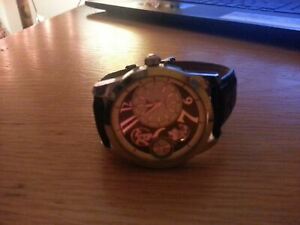 【送料無料】腕時計　クロノオートマチックスケルトンブラックレザーストラップウォッチ