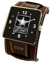 【送料無料】腕時計　エンブレムステンレススチールスポーツウォッチカフレザーストラップus army emblem stainless steel sport watch has brown wide cuff leather strap