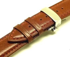 【送料無料】腕時計　クラスプシルバーストーンブラウンレザーストラップウォッチ18mm brown hq smooth leather watch strap with silver tone deployment clasp
