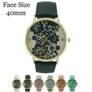 【送料無料】腕時計　ジュネーブプラチナレースプリントレザーウォッチgeneva platinum lace print leather watch 40mm