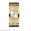 【送料無料】腕時計　ゴールドストーンスチールスプリングカフウォッチg by guess gold tone ssteelcrystal gemstone spring cuff watch g99036l2