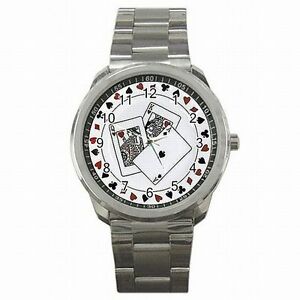 【送料無料】腕時計 ポーカーカードカジノギャンブラーラスベガスステンレススチールウォッチpoker playing cards casino gambler vegas stainless steel watch