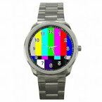 【送料無料】腕時計　カラーバーテストテレビテレビジョンテストステンレススチールウォッチtv test screen television test color bars smpte stainless steel watch