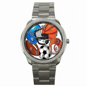 楽天hokushin【送料無料】腕時計　スポーツファンサッカーバスケットボールステンレススチールウォッチsports fan varsity football basketball player stainless steel watch