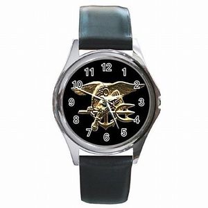 【送料無料】腕時計 シールトライデントnavy seal trident warfare insignia us leather watch