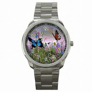 【送料無料】腕時計 ステンレススチールウォッチbutterflies flowers beautiful spring time stainless steel watch