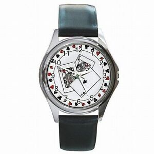 【送料無料】腕時計 ポーカーカードカジノギャンブラーラスベガスレザーpoker playing cards casino gambler vegas leather watch