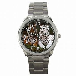 【送料無料】腕時計 ホワイトタイガーベンガルアクセサリステンレススチールウォッチwhite tiger and bengal cat zoo animal accessory stainless steel watch