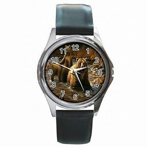 【送料無料】腕時計 グリズリーベアクマgrizzly bear forest mural bears grizzlies leather watch