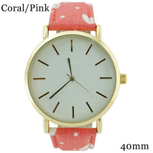 【送料無料】腕時計　ハートプリントレディースデニムレザーウォッチheart and polka dots print ladies denim leather watch 40mm