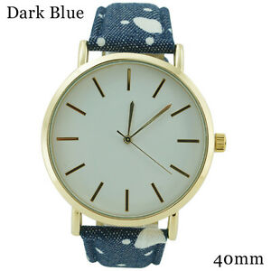 【送料無料】腕時計　ハートプリントレディースデニムレザーウォッチheart and polka dots print ladies denim leather watch 40mm