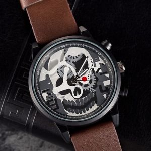 腕時計　データスカルデザインカジュアルマロンds orologio polso uomo quarzo data skull design y007 casual cinturino marron lac