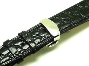 【送料無料】腕時計　ミリブラックエンボスレザーウォッチストラップステンレスシンクラスプ