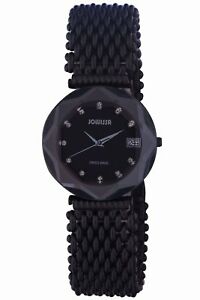 【送料無料】腕時計　ブラックコーティングスチールメッシュブレスレットクリスタル