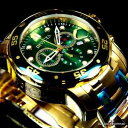 【送料無料】腕時計 プロスキューバダイバークロノグラフウォッチmens invicta pro diver scuba 18kt gold plated chronograph green 48mm watch