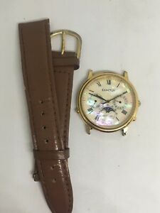 ̵ӻסѡࡼեexactly watch, swiss made gold tone mother of pearl moon phase, working