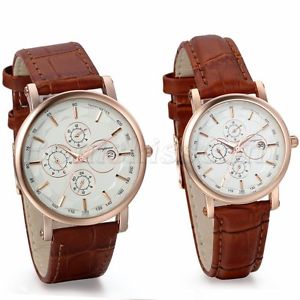 【送料無料】腕時計　シンプルブラウンレザーストラップメンズcouples mens women simple brown leather strap quartz dress wrist watch with date