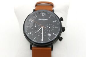 【送料無料】腕時計　メンズクロノグラフクォーツメタルレザーオレンジmanguun herrenuhr chronograph quarz metall leder orange 42 mm c