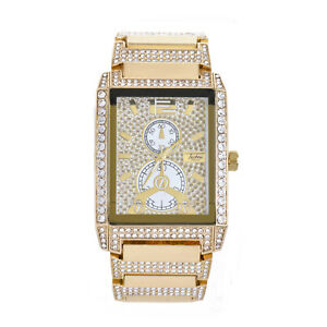 【送料無料】腕時計 テクノアイスメンズtechno pave mens rapper rectangle iced out gold plated metal watches wm 8447 g