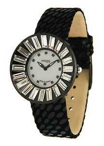 腕時計　パリエレメントスワロフスキーブレスレットノワールmoog paris montre femme avec cadran argent, elments swarovski, bracelet noir
