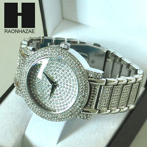 【送料無料】腕時計　ヒップホップメッキテクノ hip hop iced out fully stone techno pave 14k whte gold plated watch tp7805s