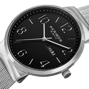 【送料無料】腕時計　ステンレススチールメッシュストラップウォッチmens akribos xxiv ak996ssb date silver tone stainless steel mesh strap watch