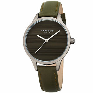 【送料無料】腕時計　シルバースリムウォッチwomenss akribos xxiv ak1005gn quartz striated silver amp; green leather slim watch