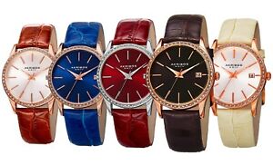 【送料無料】腕時計　クリスタルベゼルレザーストラップウォッチwomens akribos xxiv ak883 date crystal bezel leather strap watch