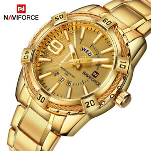 【送料無料】腕時計　ブランドナビステンレススチールクリスマスluxury brand naviforce mens gold watches stainless steel xmas gift..