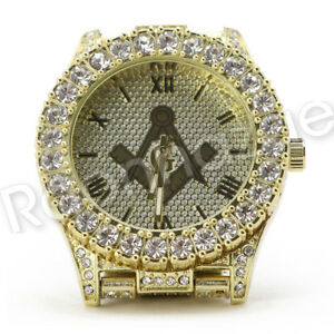 【送料無料】腕時計　ウェインヒップホップフリーメイソンkゴールドブレスレットセットサンドブラストmen lil wayne hip hop freemason 14k gold pt watch sandblast bracelet set f21g