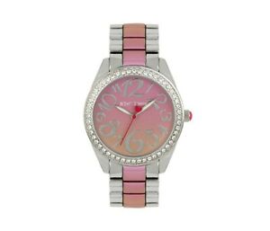 【送料無料】腕時計 ジョンソンシルバーピンクステンレススチールトーンbetsey johnson silver pink stainless steel two tone crystal watch bj0070702 nwt