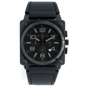 【送料無料】腕時計　メンズステンレススチールブラックレザーストラップクロノ