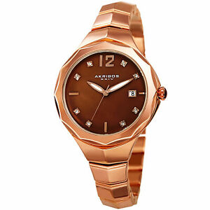 【送料無料】腕時計 パールカボションリューズwomens akribos xxiv ak932rgbr brown mother of pearl cabochon crown date watch
