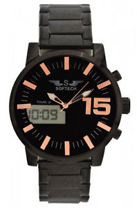 【送料無料】腕時計　メンズデュアルタイムアンプデジタルアナログメタルウォッチクラスプsoftech mens dual time analog amp; digital metal watch fold over clasp quartz