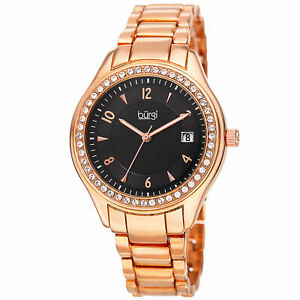 【送料無料】腕時計 バールスワロフスキークリスタルウィンドウローズトーンブレスレットwomens burgi bur135rg swarovski crystal date window rosetone bracelet watch