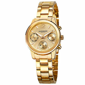 【送料無料】腕時計 スイスマルチファンクションゴールドトーンスチールウォッチ womens akribos xxiv ak709yg swiss multifunction goldtone steel watch
