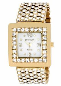 【送料無料】腕時計 エベレストスワロフスキーウォッチゴールドトーンホワイトeverest womens es10064 swarovski crystallized watch gold tone white