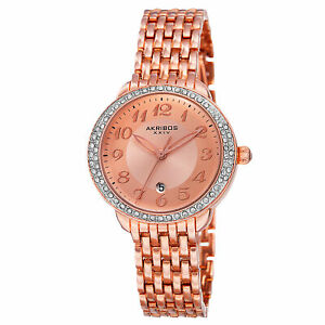 【送料無料】腕時計 ローズトーンスワロフスキークリスタルベゼルブレスレットwomens akribos xxiv ak831rg rosetone swarovski crystal bezel bracelet watch