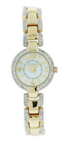 【送料無料】腕時計　ラウンドクリアクリスタルゴールドトーンアナログウォッチelgin eg9027 womens round mother of pearl clear crystal gold tone analog watch