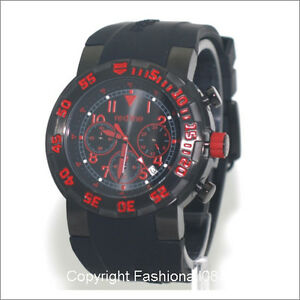 【送料無料】腕時計　レッドラインブラックシリコンストラップメンズクロノグラフウォッチ