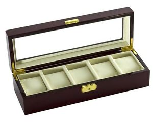 【送料無料】腕時計　ボックスクリアトップウィンドウケースdiplomat clear top window watch case for 5 watches cherry wood storage box chest