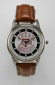 【送料無料】腕時計　テキサスロゴメンズステンレスシルバーレザーブラウンウォッチクオーツレジストtexas aggies logo watch mens water resist stainless silver leather brown quartz