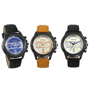 腕時計　メンズカジュアルスポーツレザーストラップクオーツアナログラウンドmens causal sports leather strap date quartz analog round wrist watch watches